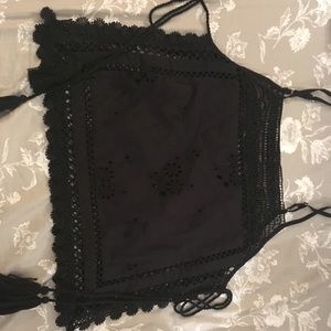 Free People Black, Sexy Embroidered top